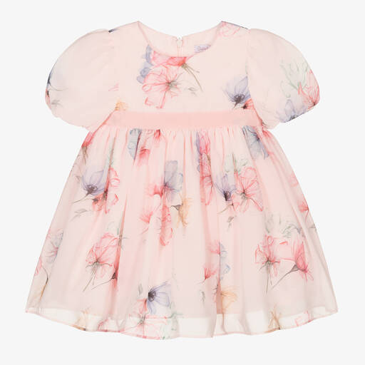 Patachou-Girls Pink Floral Chiffon Dress | Childrensalon Outlet
