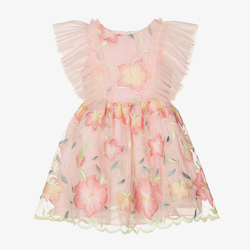 Patachou-Розовое платье из тюля с вышитыми цветами | Childrensalon Outlet