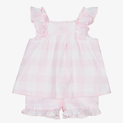 Patachou-Girls Pink Gingham Cotton Shorts Set | Childrensalon Outlet