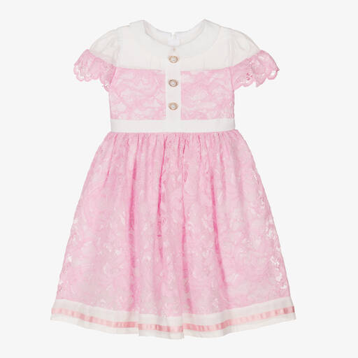 Patachou-Girls Pink Lace & Chiffon Dress | Childrensalon Outlet