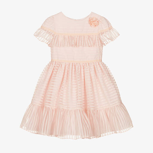 Patachou-Girls Pink Organza Stripe Dress | Childrensalon Outlet