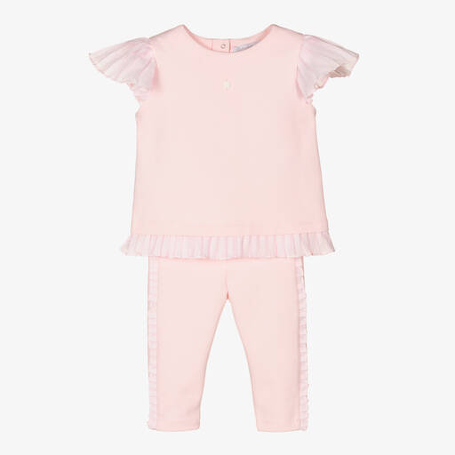 Patachou-Girls Pink Pleated Cotton Trousers Set | Childrensalon Outlet