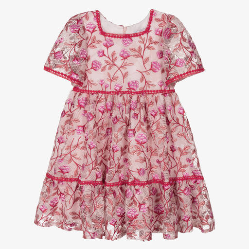 Patachou-Girls Pink & Red Floral Lace Dress | Childrensalon Outlet