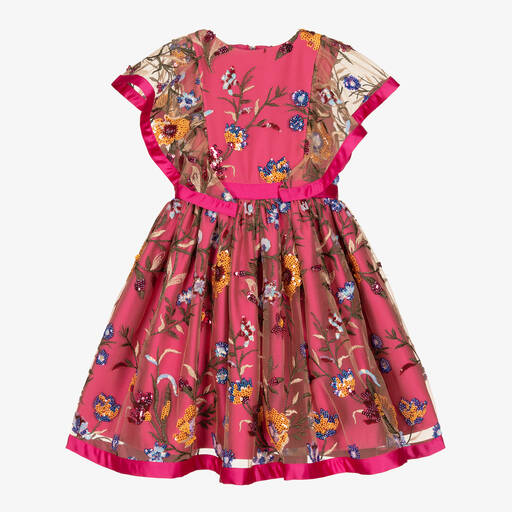 Patachou-Girls Pink Sequin Floral Tulle Dress | Childrensalon Outlet