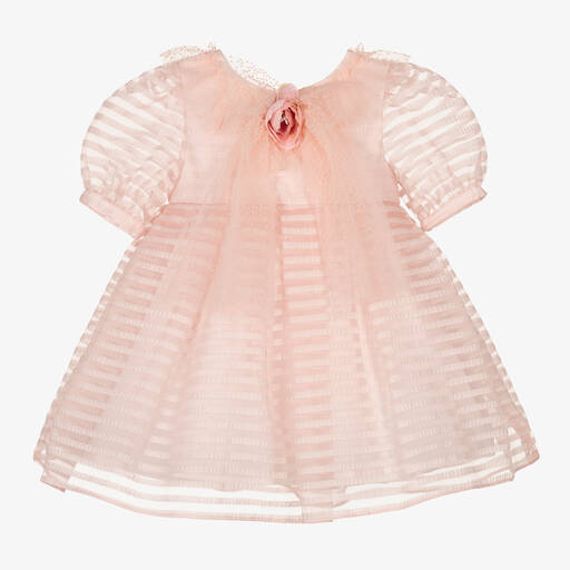 Patachou-Girls Pink Striped Organza Dress | Childrensalon Outlet