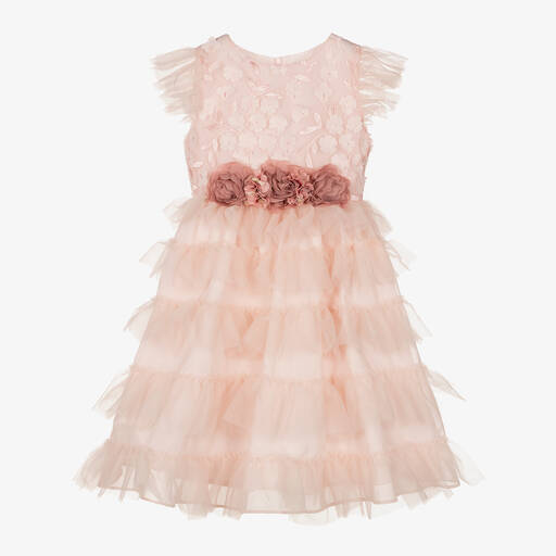 Patachou-Girls Pink Tulle Tiered Dress | Childrensalon Outlet