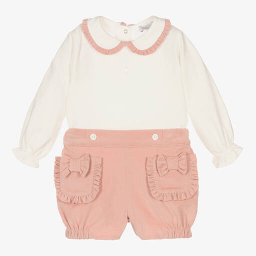 Patachou-Girls Pink & White Shorts Set | Childrensalon Outlet