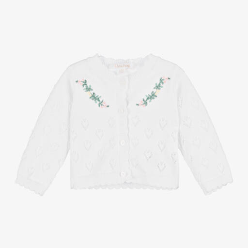 Patachou-Girls Pure White Cotton Cardigan | Childrensalon Outlet