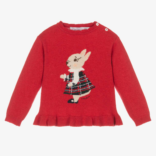 Patachou-Girls Red Bunny Sweater | Childrensalon Outlet