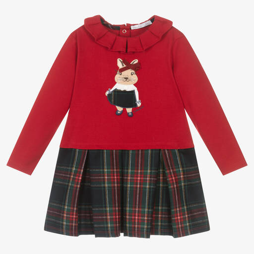 Patachou-Girls Red Bunny Tartan Dress | Childrensalon Outlet