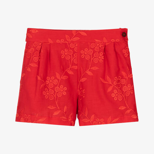 Patachou-Girls Red Cotton Embroidered Shorts | Childrensalon Outlet