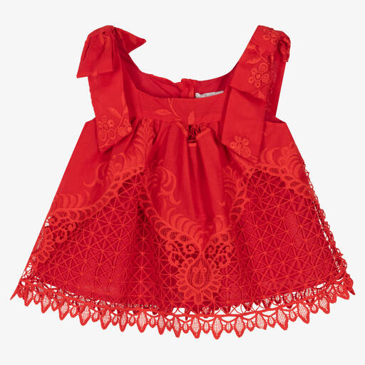 Patachou-Girls Red Cotton & Lace Top | Childrensalon Outlet