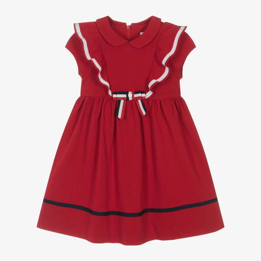 Patachou-Girls Red Cotton Ruffle & Bow Dress | Childrensalon Outlet
