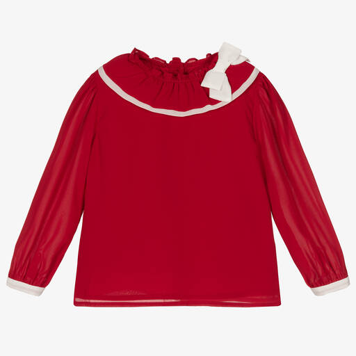 Patachou-Girls Red Crêpe Twill Blouse | Childrensalon Outlet