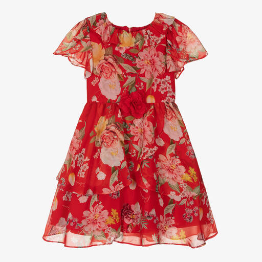 Patachou-Красное шифоновое платье с цветами | Childrensalon Outlet