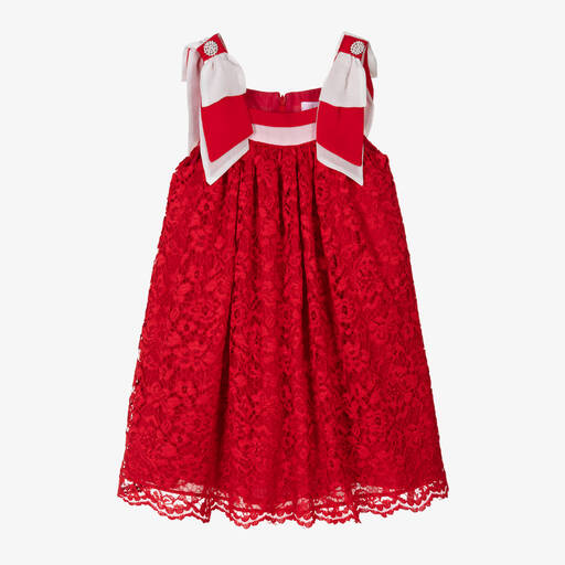 Patachou-Girls Red Floral Lace Dress | Childrensalon Outlet