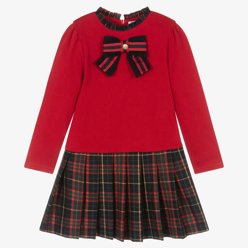 Patachou-Girls Red Jersey & Tartan Skirt Dress | Childrensalon Outlet