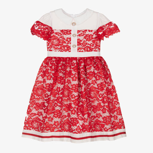 Patachou-Красное шифоновое платье с кружевом для девочек | Childrensalon Outlet