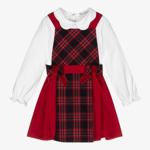 Patachou-Girls Red Pinafore Dress Set | Childrensalon Outlet
