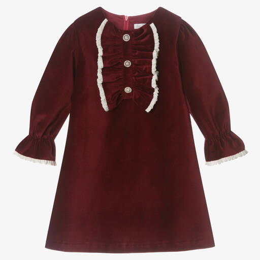 Patachou-Girls Red Ruffle Velvet Dress  | Childrensalon Outlet