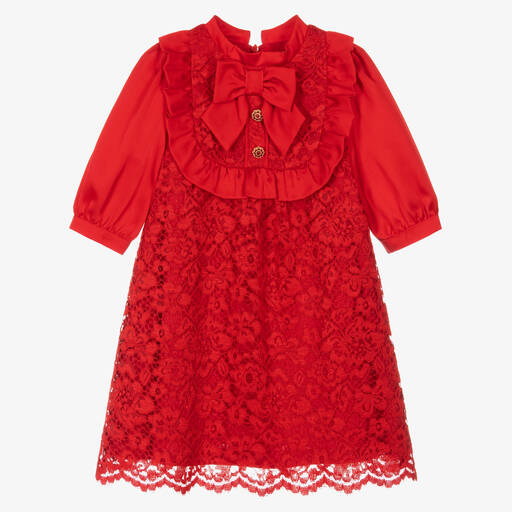 Patachou-Robe rouge en satin et dentelle | Childrensalon Outlet