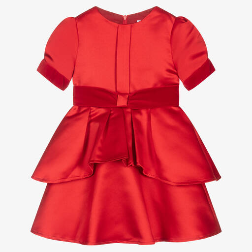 Patachou-Красное атласное платье с баской для девочек | Childrensalon Outlet