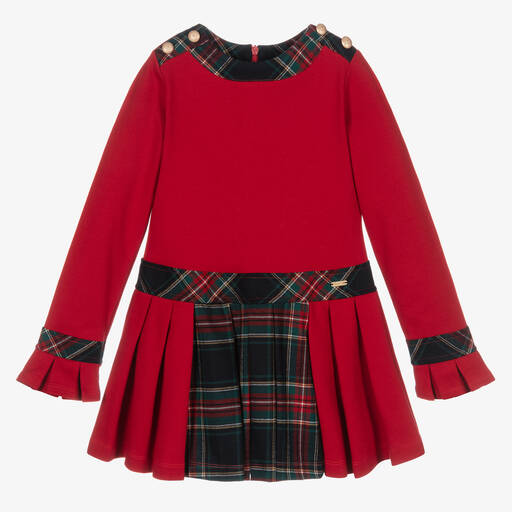 Patachou-Rotes Kleid mit Schottenkaro-Rock (M)  | Childrensalon Outlet