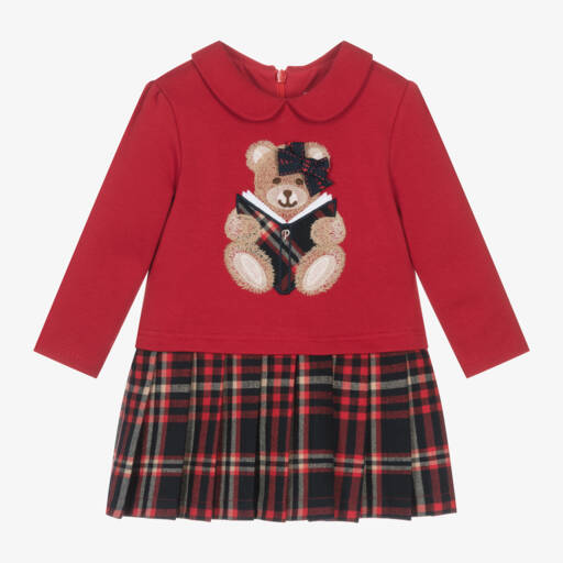 Patachou-Girls Red Tartan Teddy Dress | Childrensalon Outlet