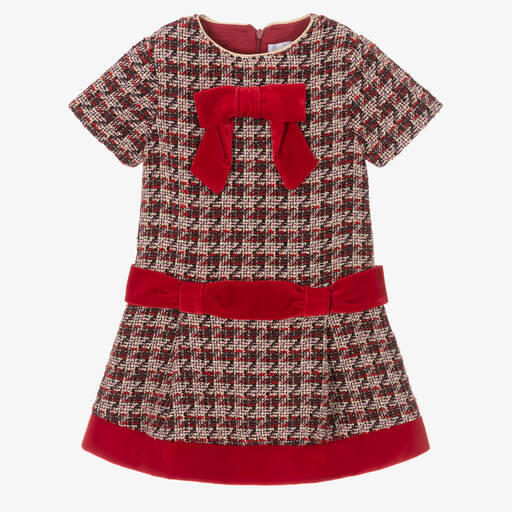 Patachou-Girls Red Viscose Tweed Dress  | Childrensalon Outlet
