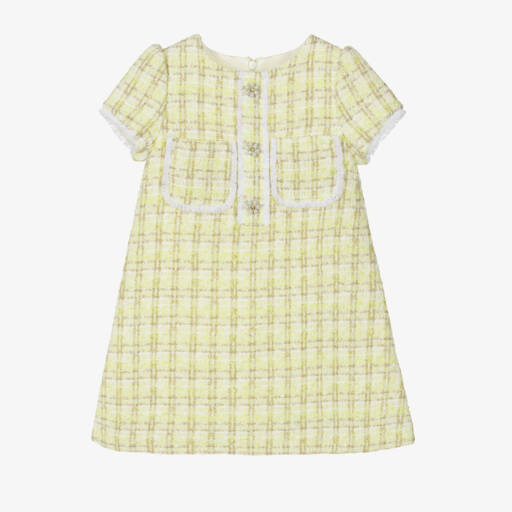 Patachou-فستان بناتي بتصميم A-Line من قماش التويد بلون الشمس | Childrensalon Outlet