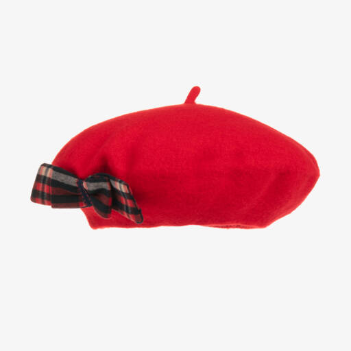 Patachou-قبعة بيريه تارتان صوف مزينة بفيونكة لون أحمر للبنات | Childrensalon Outlet
