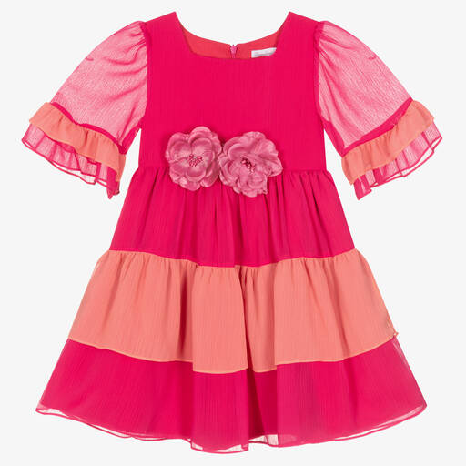 Patachou-Girls Tiered Pink Chiffon Dress | Childrensalon Outlet