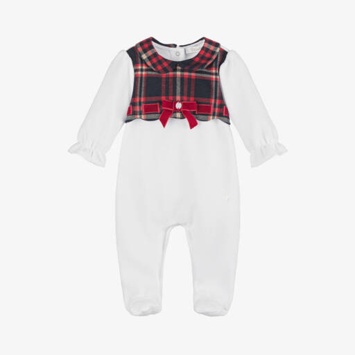Patachou-Girls Velour Tartan Collar Babygrow | Childrensalon Outlet