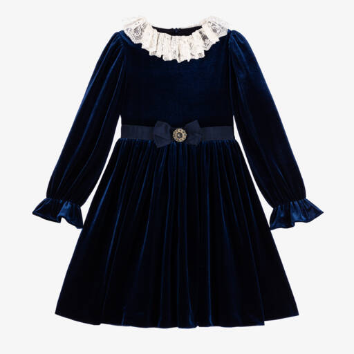 Patachou-Girls Velvet Dress with Lace Collar | Childrensalon Outlet