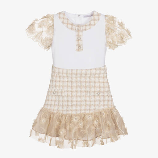 Patachou-Tweed-Top & Rock Set in Weiß/Beige | Childrensalon Outlet