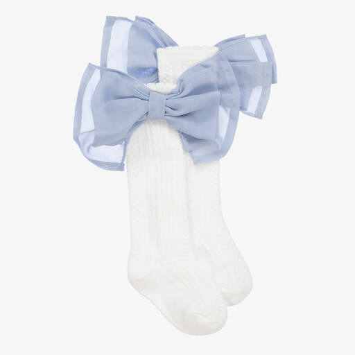 Patachou-Girls White & Blue Bow Socks | Childrensalon Outlet