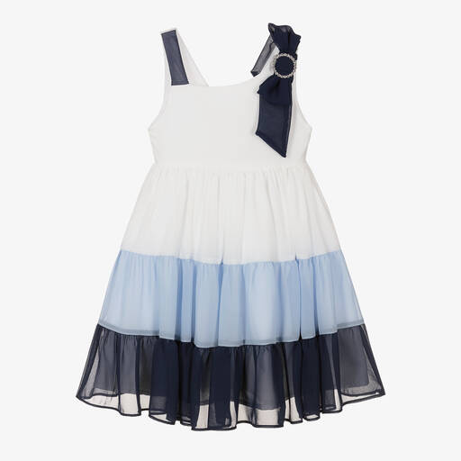Patachou-Girls White & Blue Chiffon Dress | Childrensalon Outlet