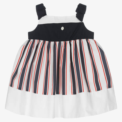 Patachou-Girls White & Blue Cotton Dress | Childrensalon Outlet