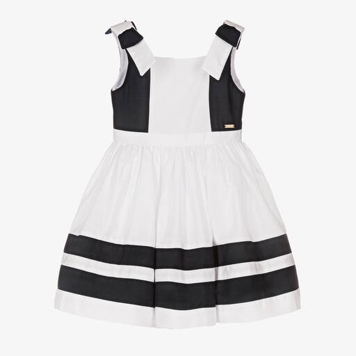 Patachou-Girls White & Blue Cotton Dress | Childrensalon Outlet