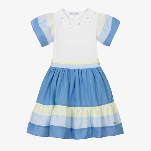 Patachou-Baumwoll-Top & Rock Set weiß/blau | Childrensalon Outlet