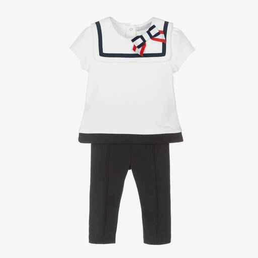 Patachou-Белый топ и синие брюки из хлопка | Childrensalon Outlet