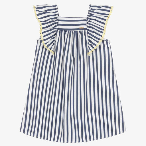 Patachou-Girls White & Blue Stripe Cotton Sun Dress | Childrensalon Outlet