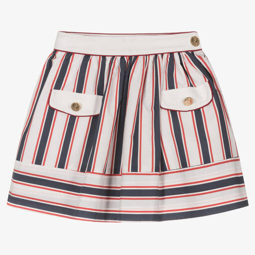 Patachou-Girls White & Blue Striped Skirt | Childrensalon Outlet