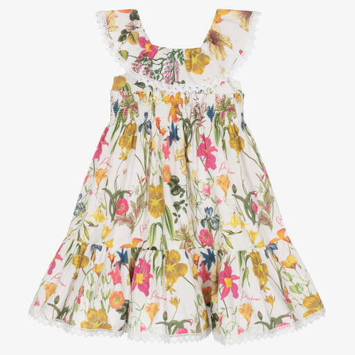 Patachou-Girls White Botanical Cotton Dress | Childrensalon Outlet
