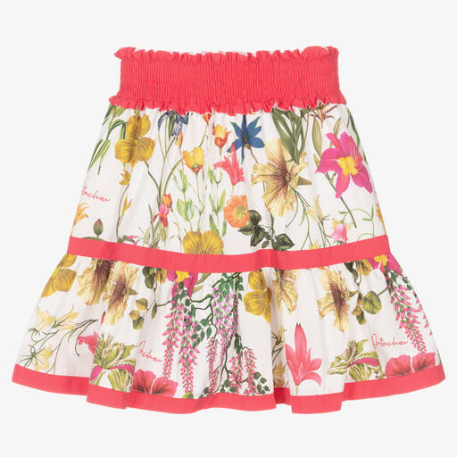 Patachou-Girls White Botanical Cotton Skirt | Childrensalon Outlet