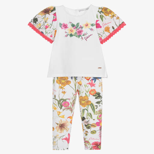 Patachou-Girls White Botanical Floral Leggings Set | Childrensalon Outlet