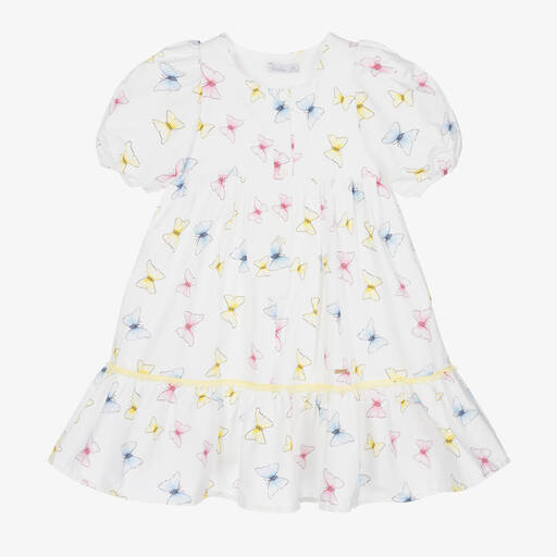 Patachou-Girls White Butterfly Print Dress | Childrensalon Outlet