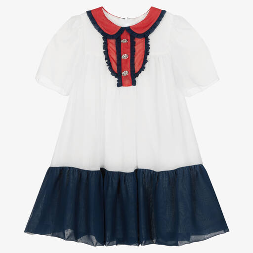 Patachou-Girls White Chiffon Dress | Childrensalon Outlet