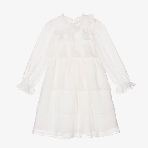 Patachou-Girls White Chiffon Dress | Childrensalon Outlet