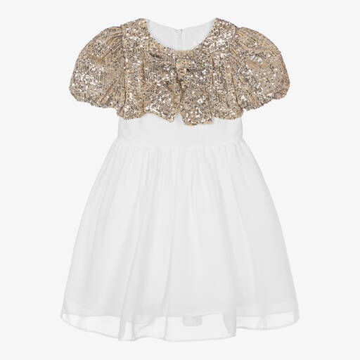 Patachou-Белое шифоновое платье с серебристыми пайетками | Childrensalon Outlet